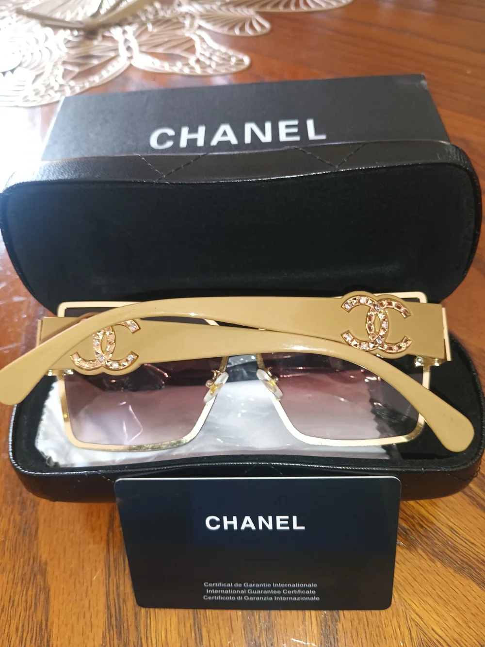 CHANEL Burgundy Gradient Shield Sunglasses with Gold Bridges